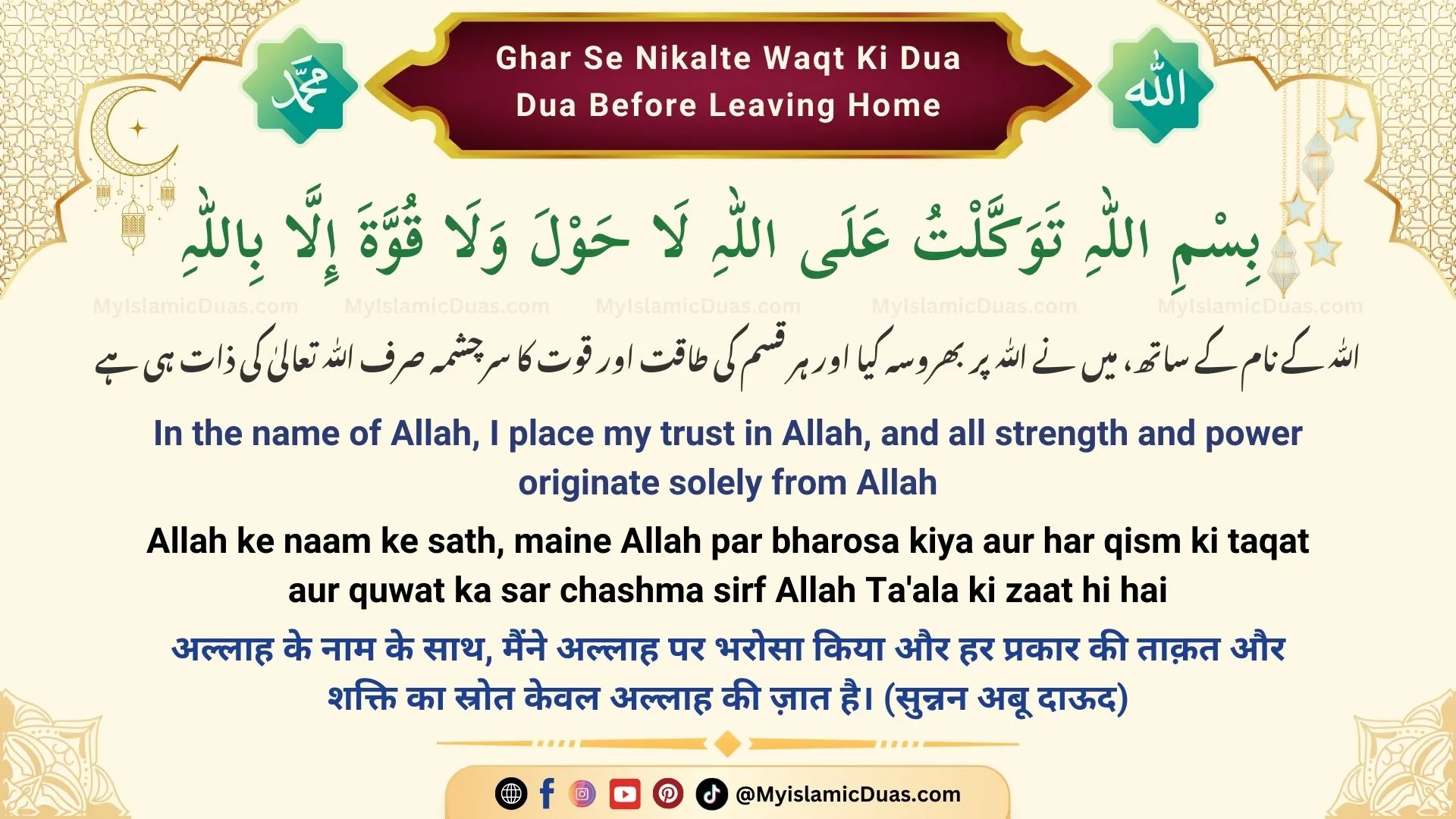 Ghar Se Nikalte Waqt Ki Dua - Dua Before Leaving Home (Urdu, Hindi, and English Translation)