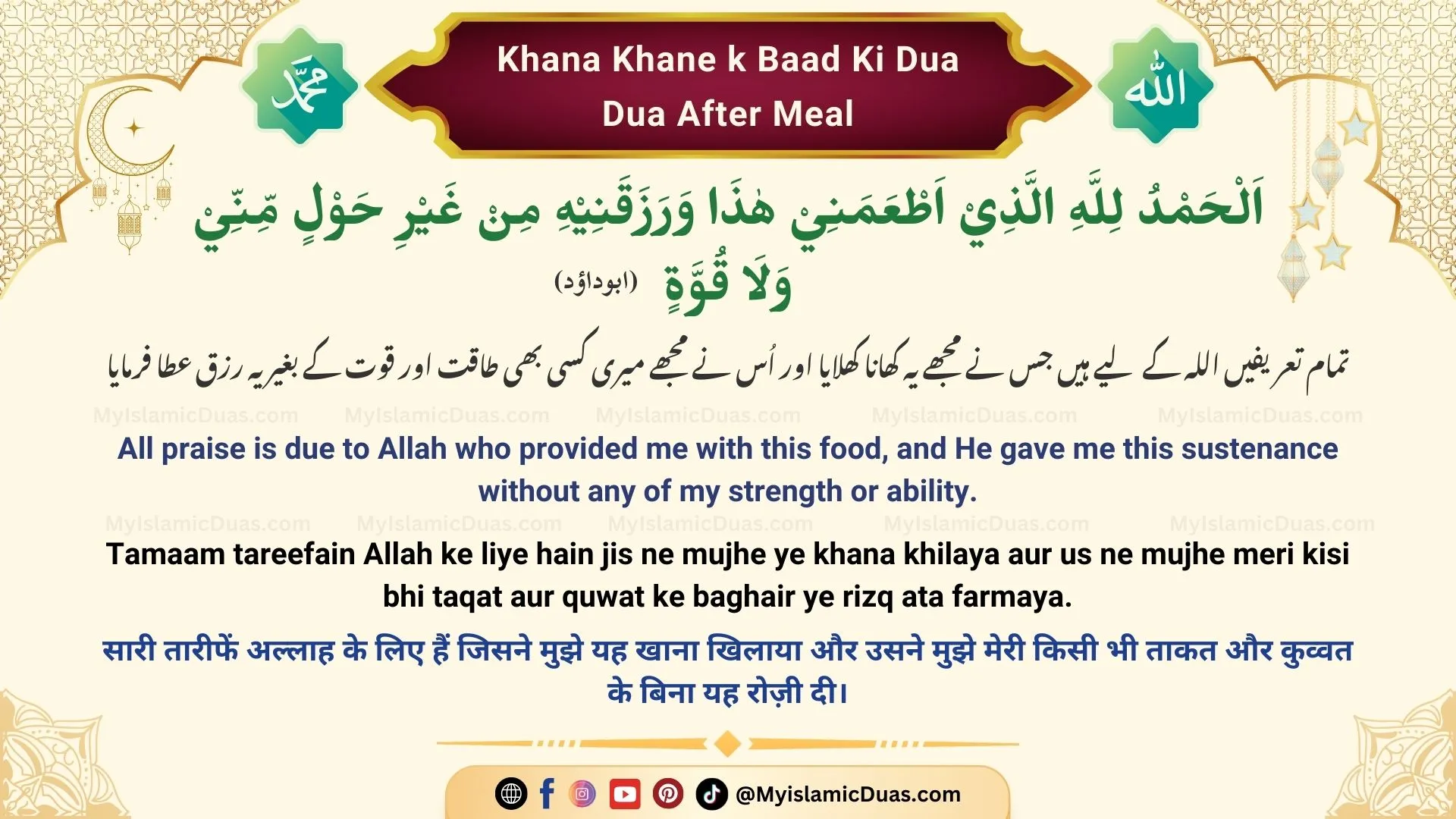 Khana Khane k Baad Ki Dua | Dua After Meal (Urdu, English, Hindi)